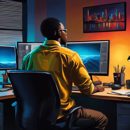 artistic-digital-painting-of-an-african-american-man-seated-in-front-of-a-desktop-computer-observed